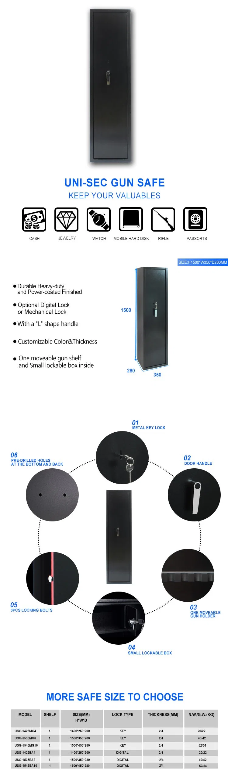 100% Full Inspection Combination Used Fireproof Gun Safe Manufacturer in China (USG-1535MG6)