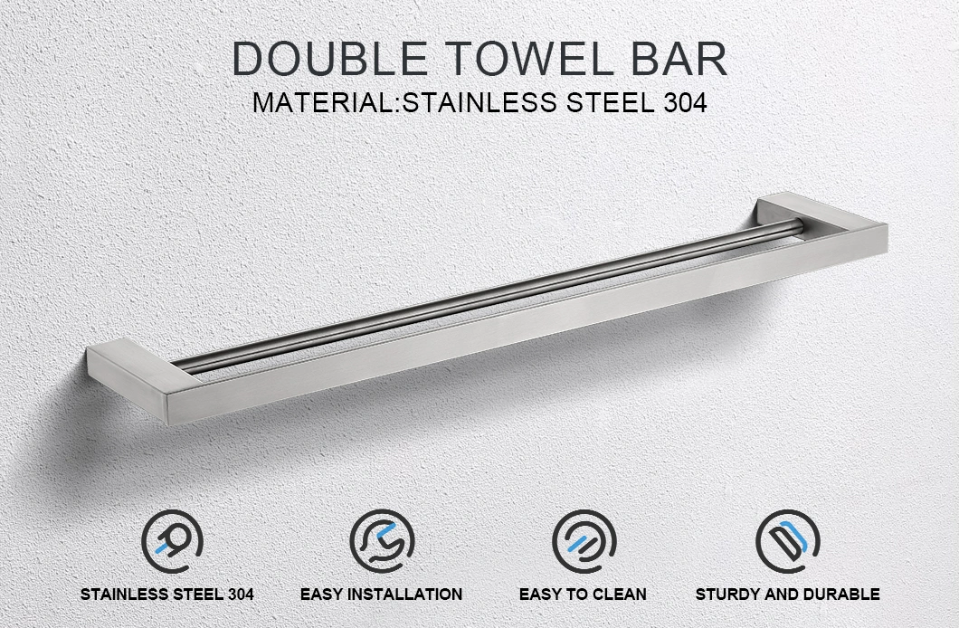 OEM/ODM 304 Stainless Steel Silver Towel Bar Bathroom Accessory Double Towel Rack