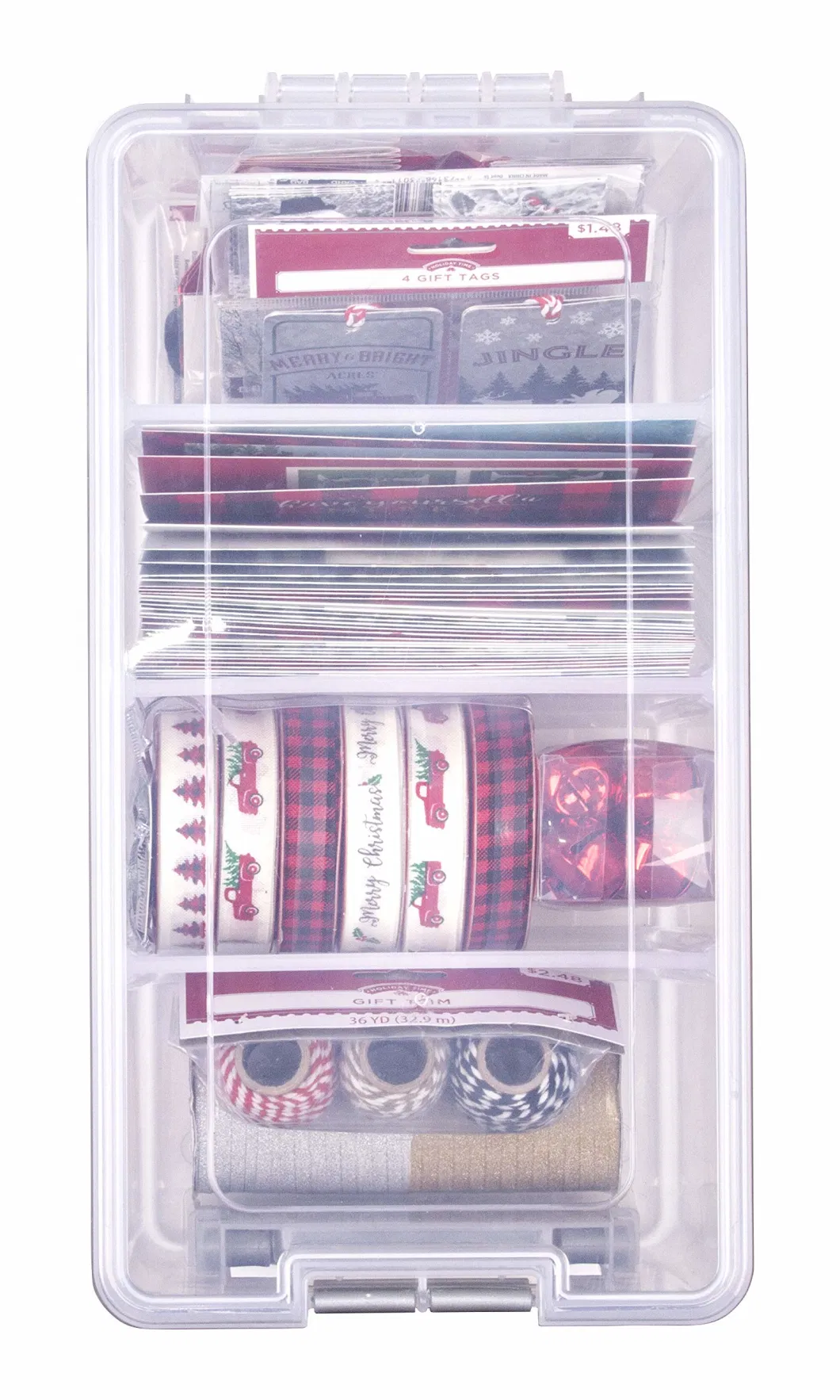 Semi Satchel with Removable Dividers Stackable Home Storage Organization Container Clear with Sliver Latches and Handle