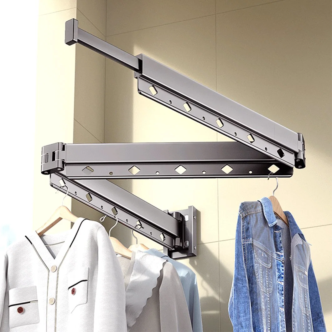 No Punching Extendable Folding Hanger Wall Mount Steel Cloth Drying Rack Indoor