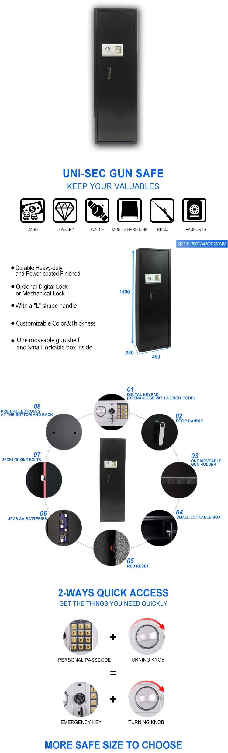 Uni-Sec New Arrival 48 Firearm Gun Drop Safe Manufacturer From China (USG-1545EA10)