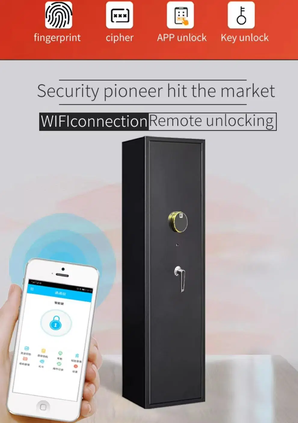 WiFi Remote Unlock Electronic Code Lock Fingerprint Unlock 5 Guns High Security Metal Gun Cabinet with Dual Alarm System