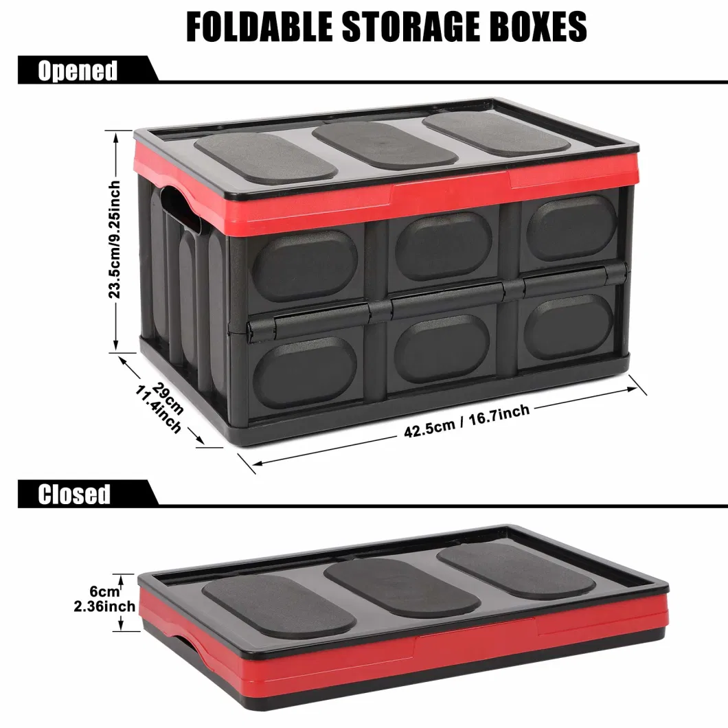 Plastic Storage Crates Pack of 2 Collapsible Plastic Crates Bins Basket Stackable Plastic Storage Boxes Container with Lid for Car Home Office Kitchen Clothes