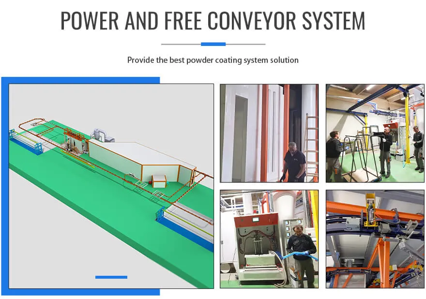 Power and Free Conveyor Powder Coating Line for Warehouse Rack 12m Length