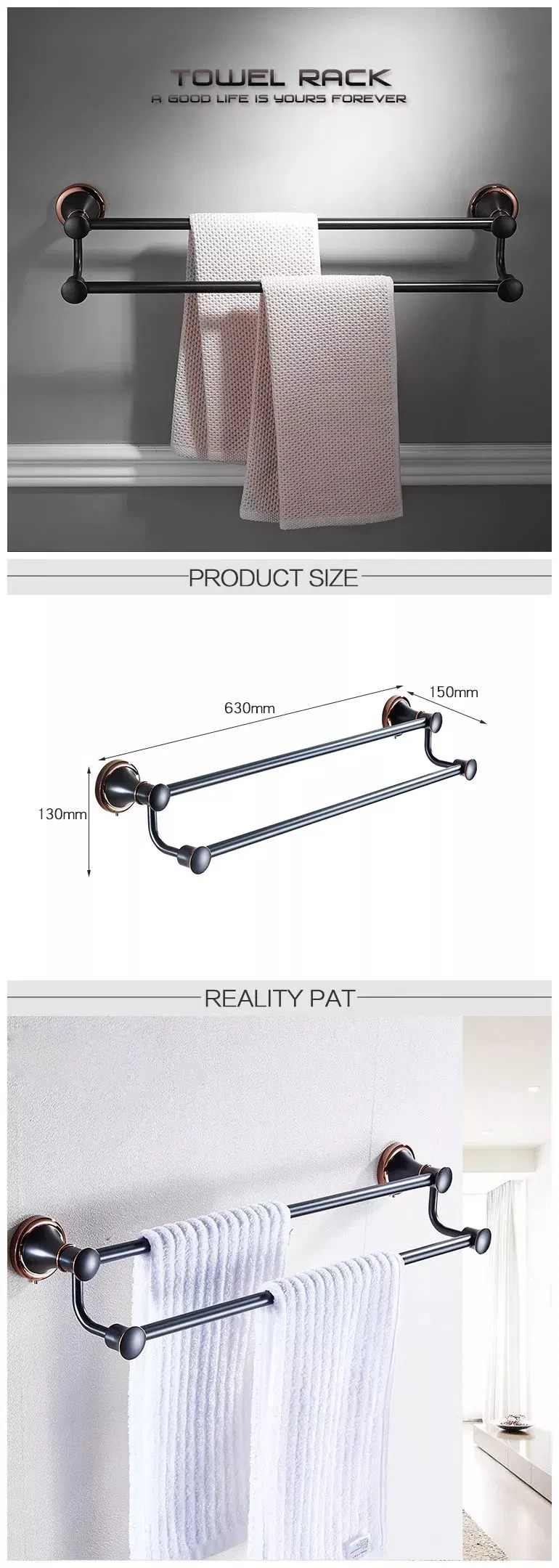 Bathroom Towel Rail Rose Gold Antique Black Dual Bath Towel Rack