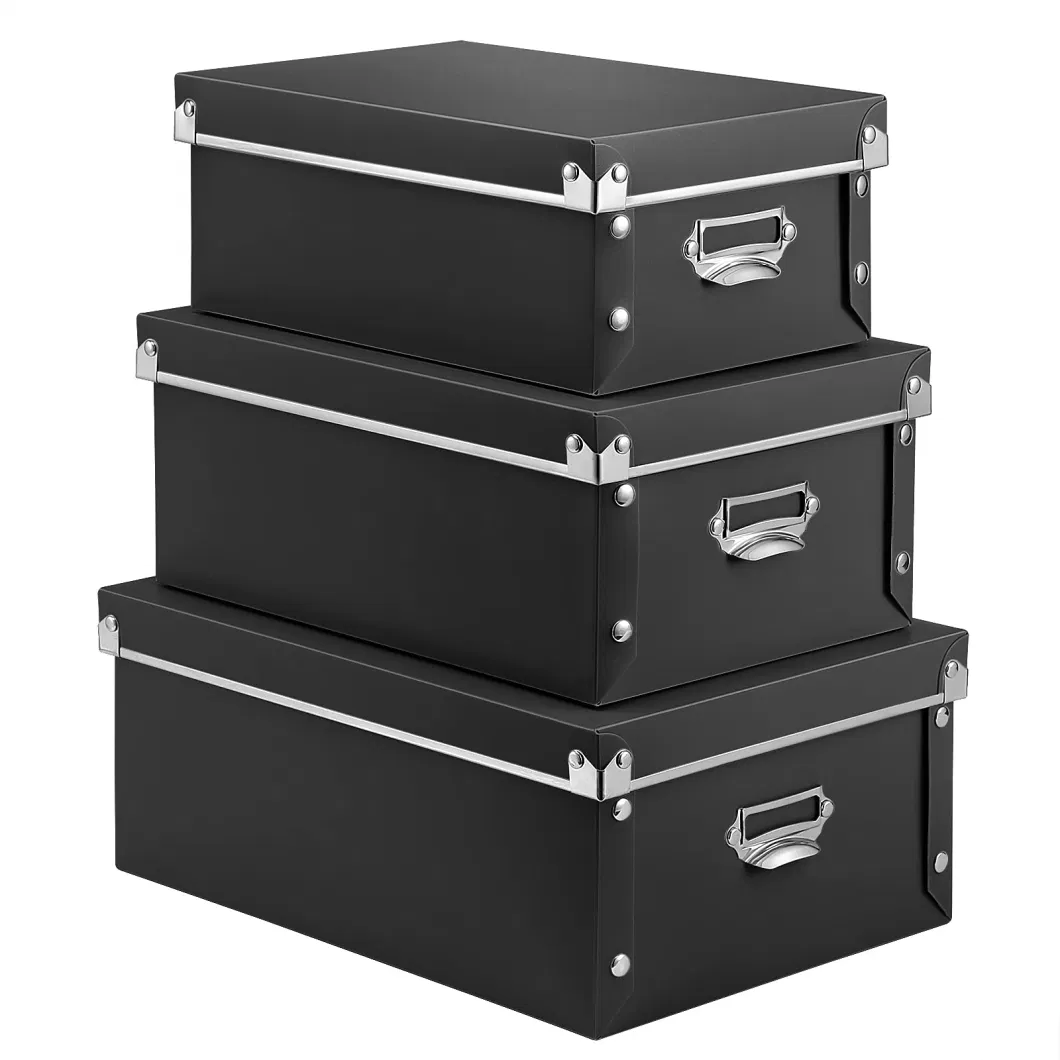 Storage Box Decorative Storage Bins with Lid Set Plastic with Handles Press-Stud Fastening Moisture-Proof Foldable for Space Saving Storage for Cloths