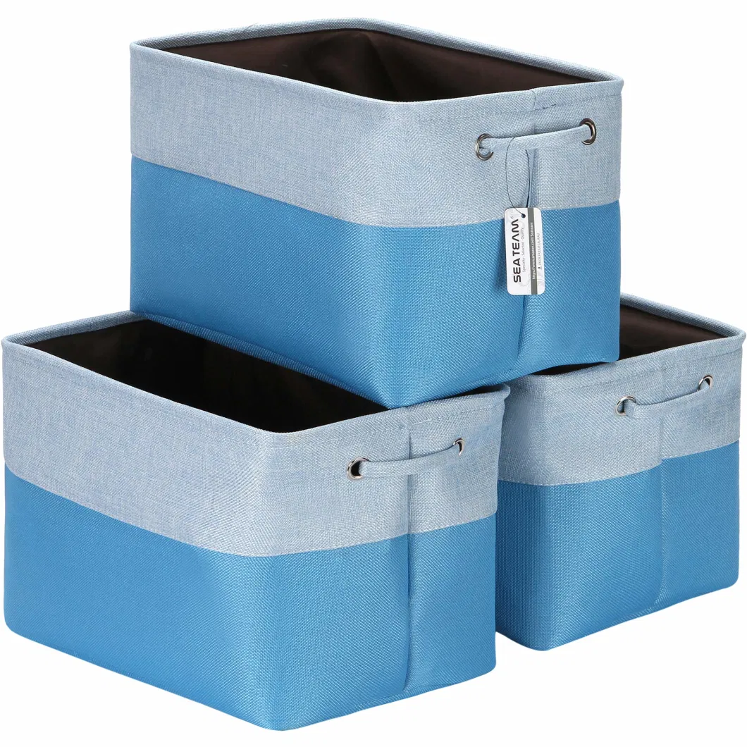 3 Pack Large Storage Basket Set, Trunk Organizer Clothes Toys Bin Big Rectangular Canvas Fabric Collapsible Shelf Box with Handles for Kids Room