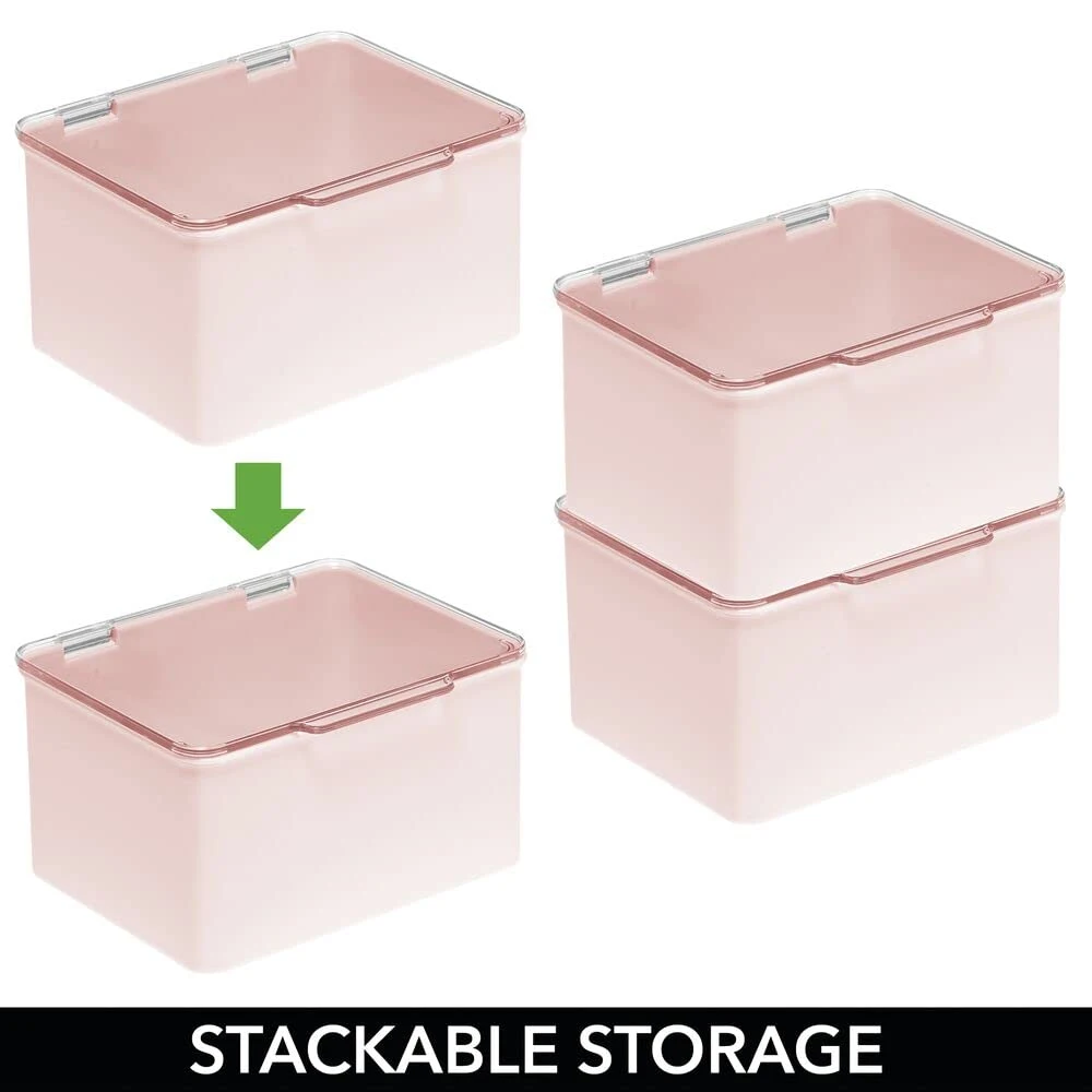 Plastic Stackable Box Household Storage Container with Attached Hinged Lid Organizer for Entryway Closet Kitchen Bathroom Garage Kid&prime;s Room Craft Room