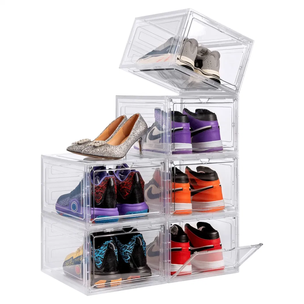 Large Sturdy Shoe Storage Boxes Pack of 6 Stackable Clear Plastic Shoe Organizer Containers for Closet Drop Front Shoe Bins for Display Sneakers