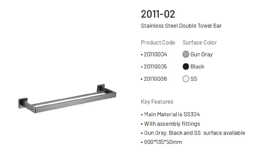 OEM Factory Customize Bathroom Accessories Wall Mounted Gun Grey 304 Stainless Steel Towel Rack, Znic Alloy Base