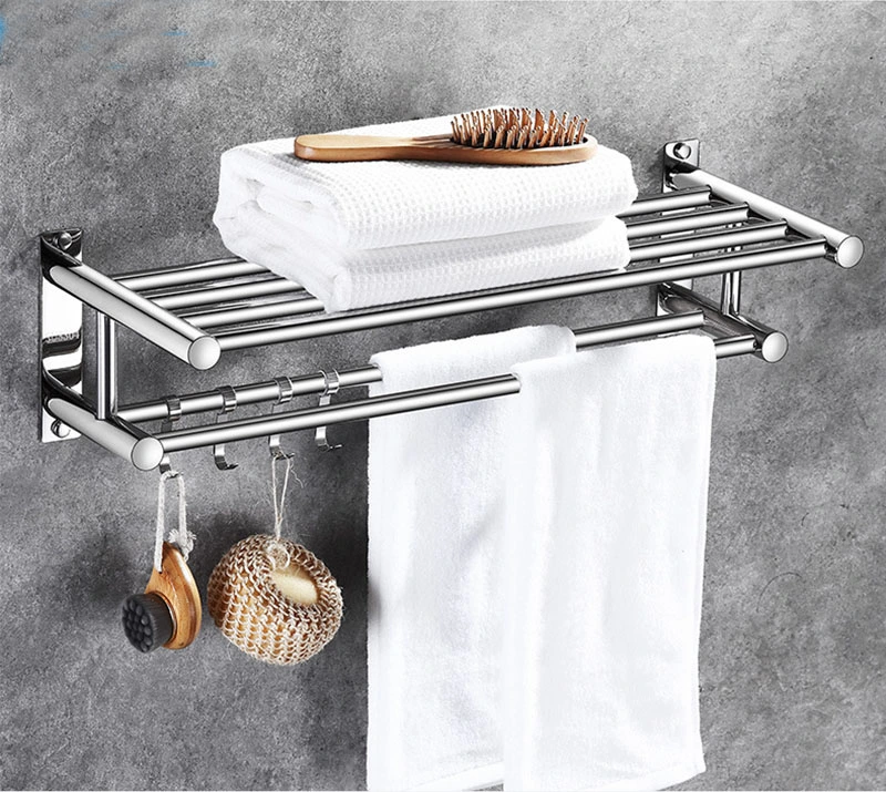 Towel Rack Manufacturer Stainless Steel Wall Mounted Bathroom Shelf Double Shower Rack