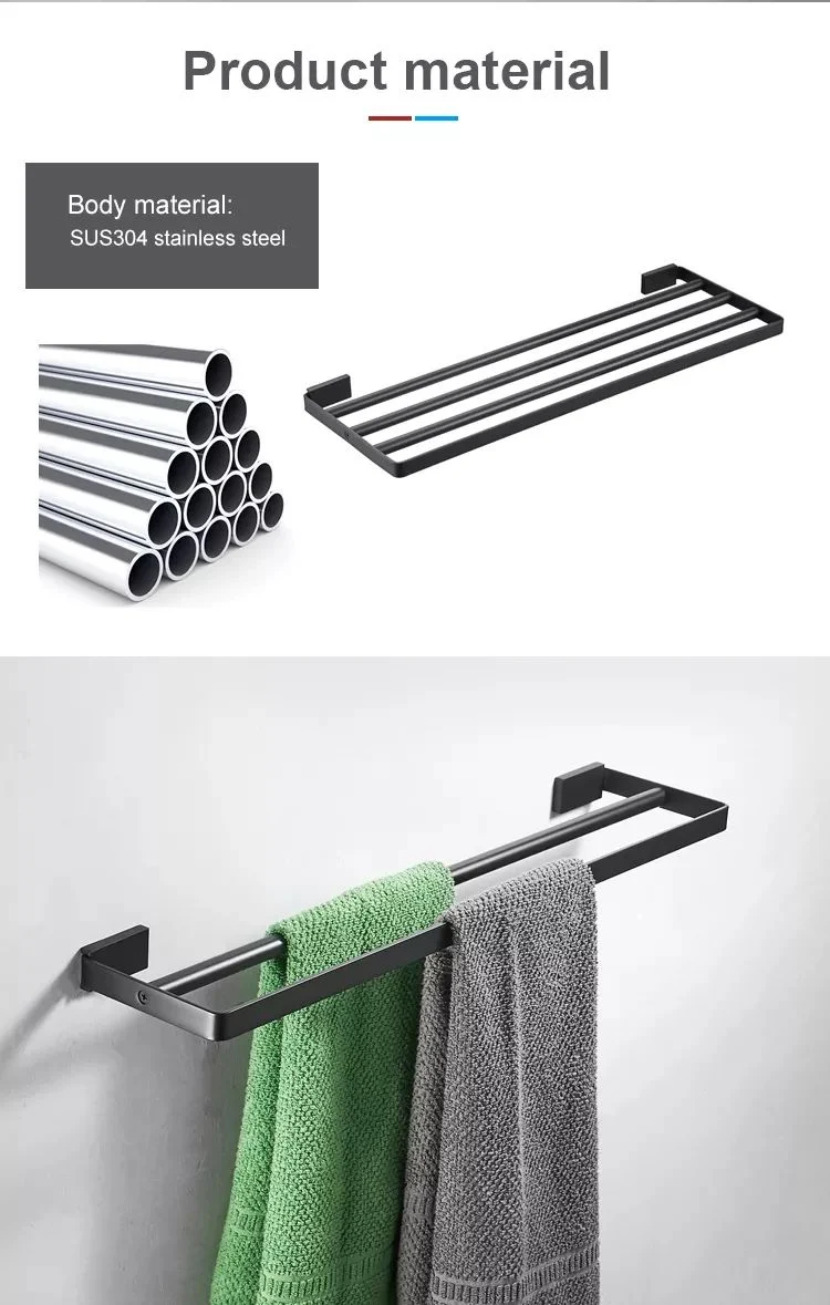 Black Towel Rack Hanging Holder Towel Bar Robe Hook Bathroom Shelf Stainless Steel Towel Rack