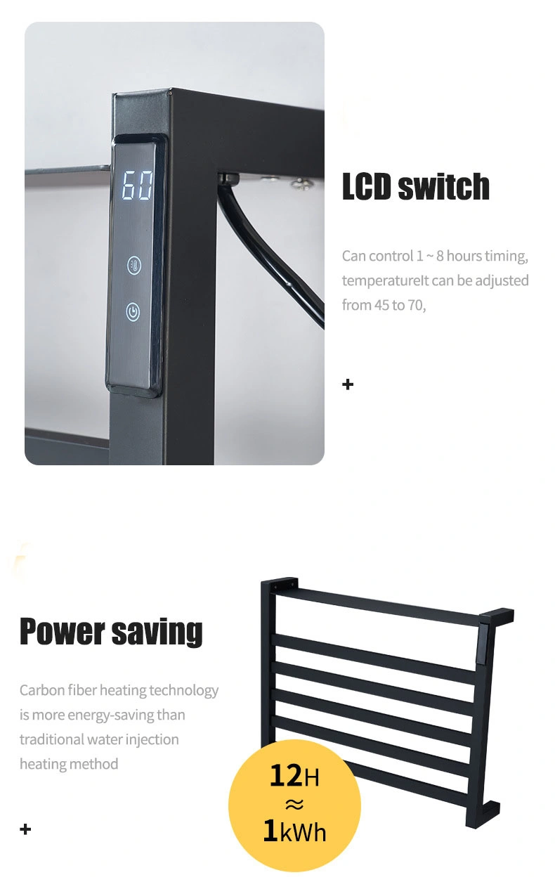 Toilet Accessories Stainless Steel Wall-Mounted Electric Towel Rack with Digital Display Timing Temperature Controller