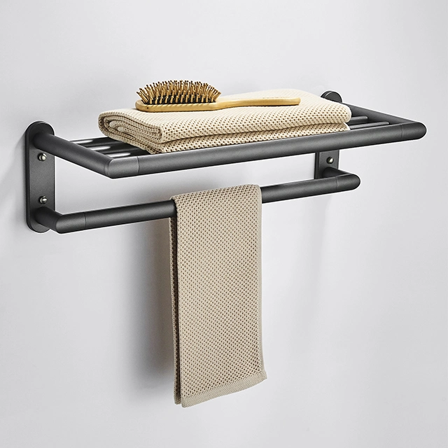 Wall Mounted Brass Gun Black Bathroom Towel Shelf Matt Black Towel Racks Towel Bars (NC6180-GB)