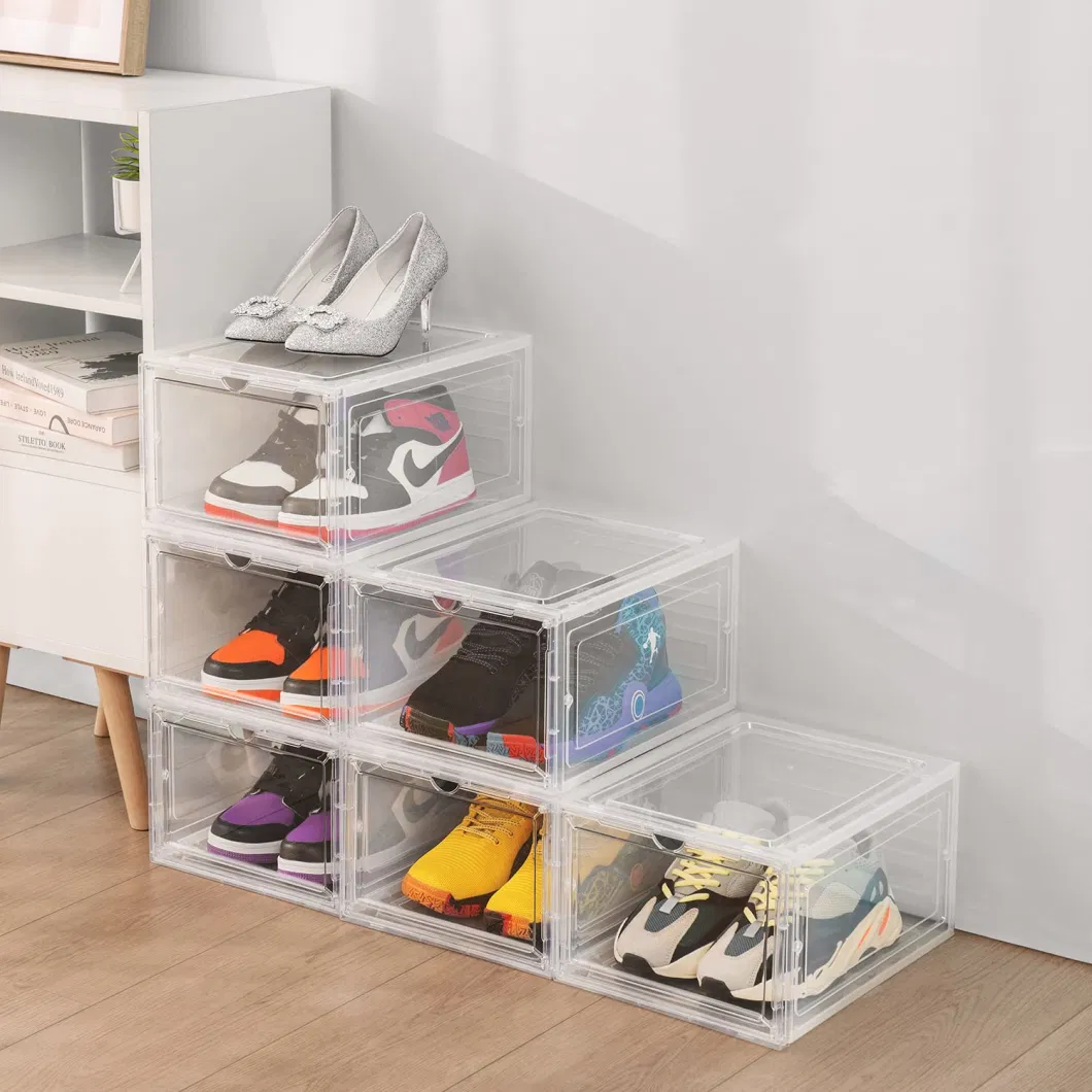 Large Sturdy Shoe Storage Boxes Pack of 6 Stackable Clear Plastic Shoe Organizer Containers for Closet Drop Front Shoe Bins for Display Sneakers