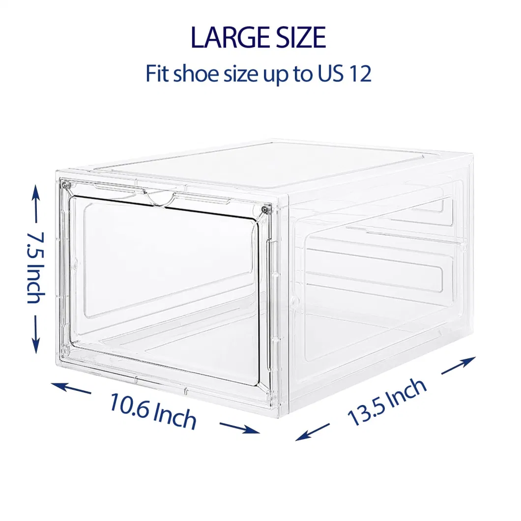 Large Sturdy Shoe Storage Boxes Pack of 6 Stackable Clear Plastic Shoe Organizer Containers for Closet Drop Front Shoe Bins for Display Sneakers