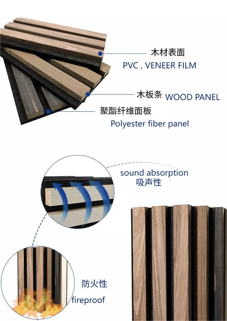 Slat Acoustic Wall Panel Pet Sound Proofing Slat Wooden Panel