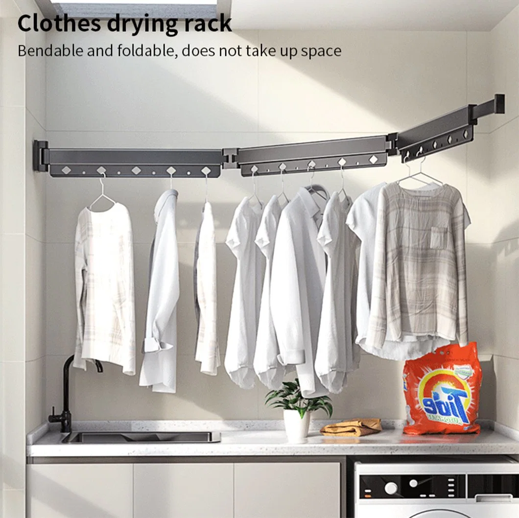 No Punching Extendable Folding Hanger Wall Mount Steel Cloth Drying Rack Indoor