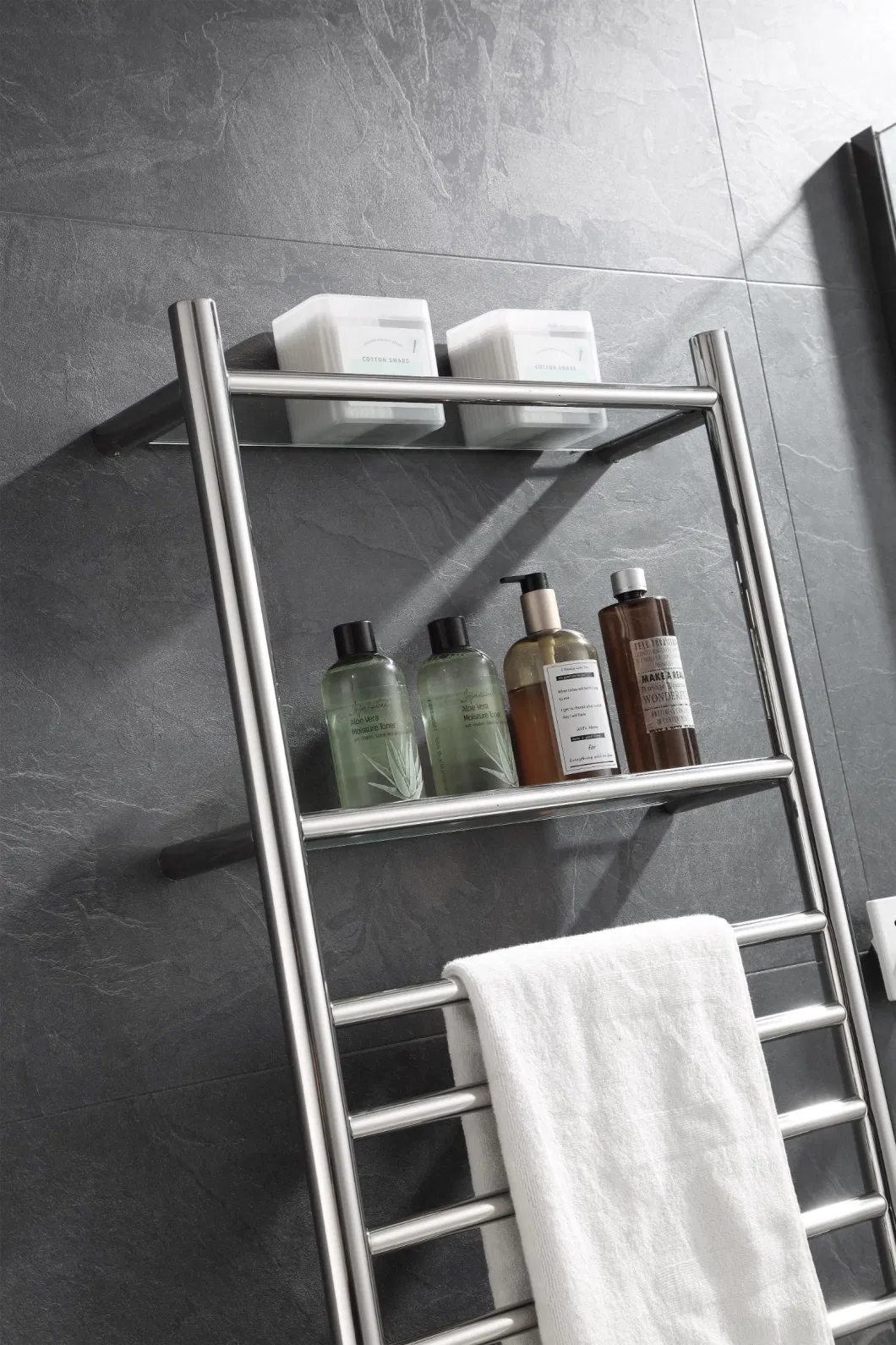 Stainless Steel Bathroom Accessories Wall Mounted Heated Towel Racks with Double Shelf