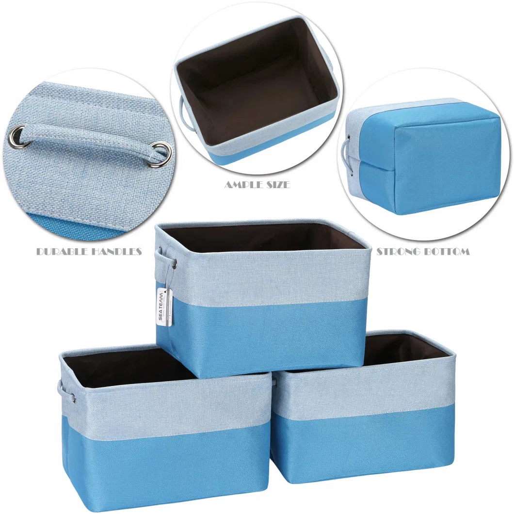 3 Pack Large Storage Basket Set, Trunk Organizer Clothes Toys Bin Big Rectangular Canvas Fabric Collapsible Shelf Box with Handles for Kids Room