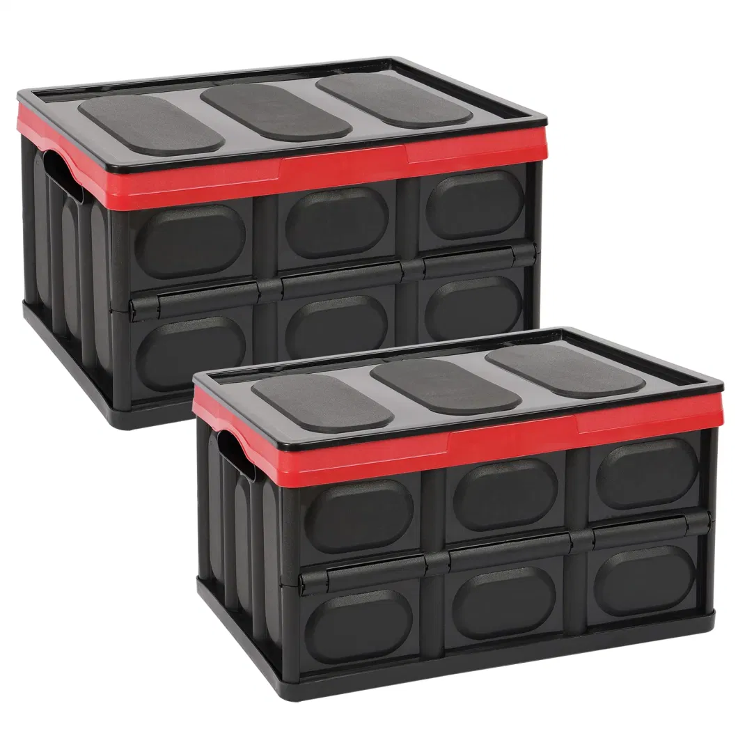 Plastic Storage Crates Pack of 2 Collapsible Plastic Crates Bins Basket Stackable Plastic Storage Boxes Container with Lid for Car Home Office Kitchen Clothes