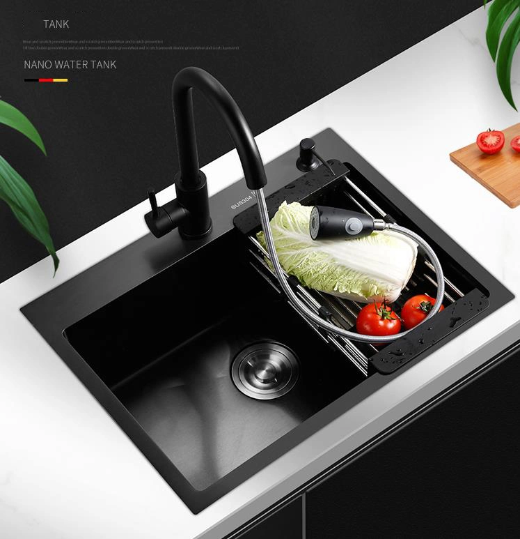 Black Nano Stainless Steel Double Bowl Sink with Drain Basket for Kitchen