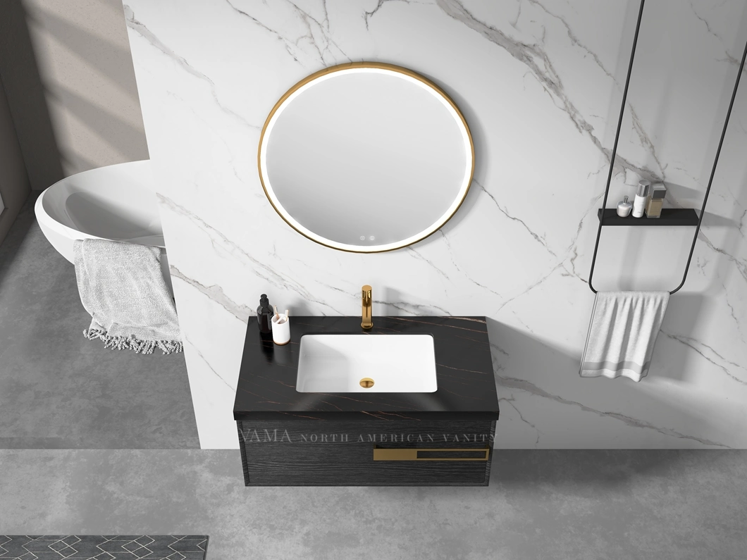 Vama 800mm Wholesale New Design Modern Sintered Stone Counter Top Ceramic Wash Basin Bathroom Vanity with LED Mirror V305080