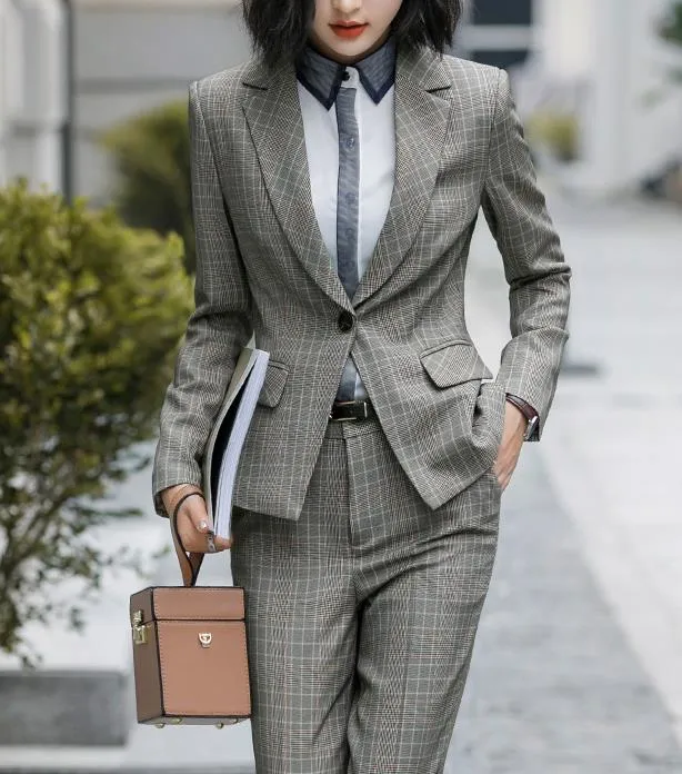 Aoshi Blazer Lady&prime; S Plaid Suit for Business Office Wear