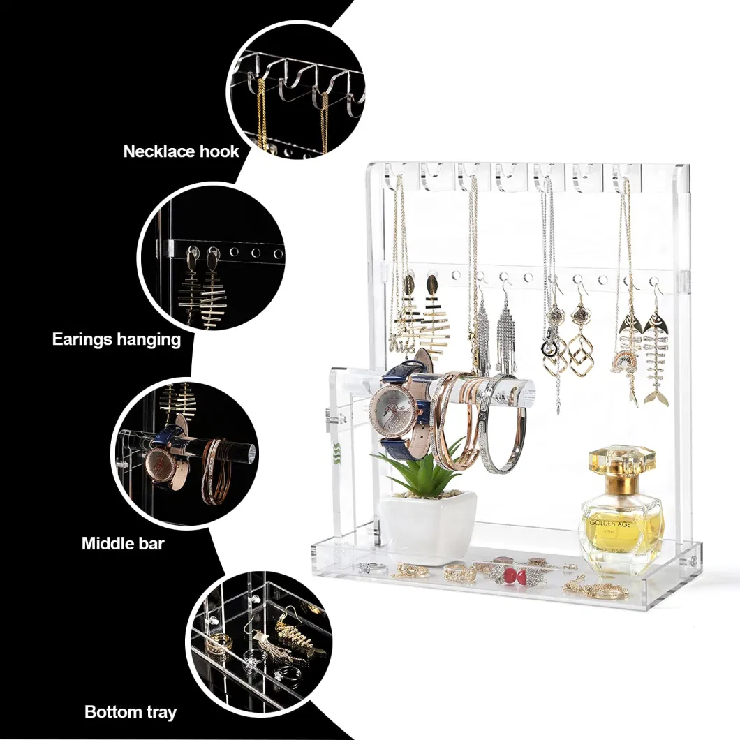 Jewelry Stand Holder Jewelry Tree 4-Tier Necklace Earring Bracelet Ring Watches Hanging Organizer Acrylic Jewelry Display Tower Glasses Perfume Organizer