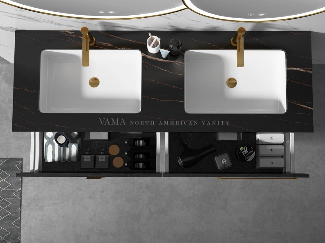 Vama 1600mm Modern Italian Style Wall Mounted Double Sink Vanity Cabinet Sintered Stone Table Top Bathroom Furniture V305160