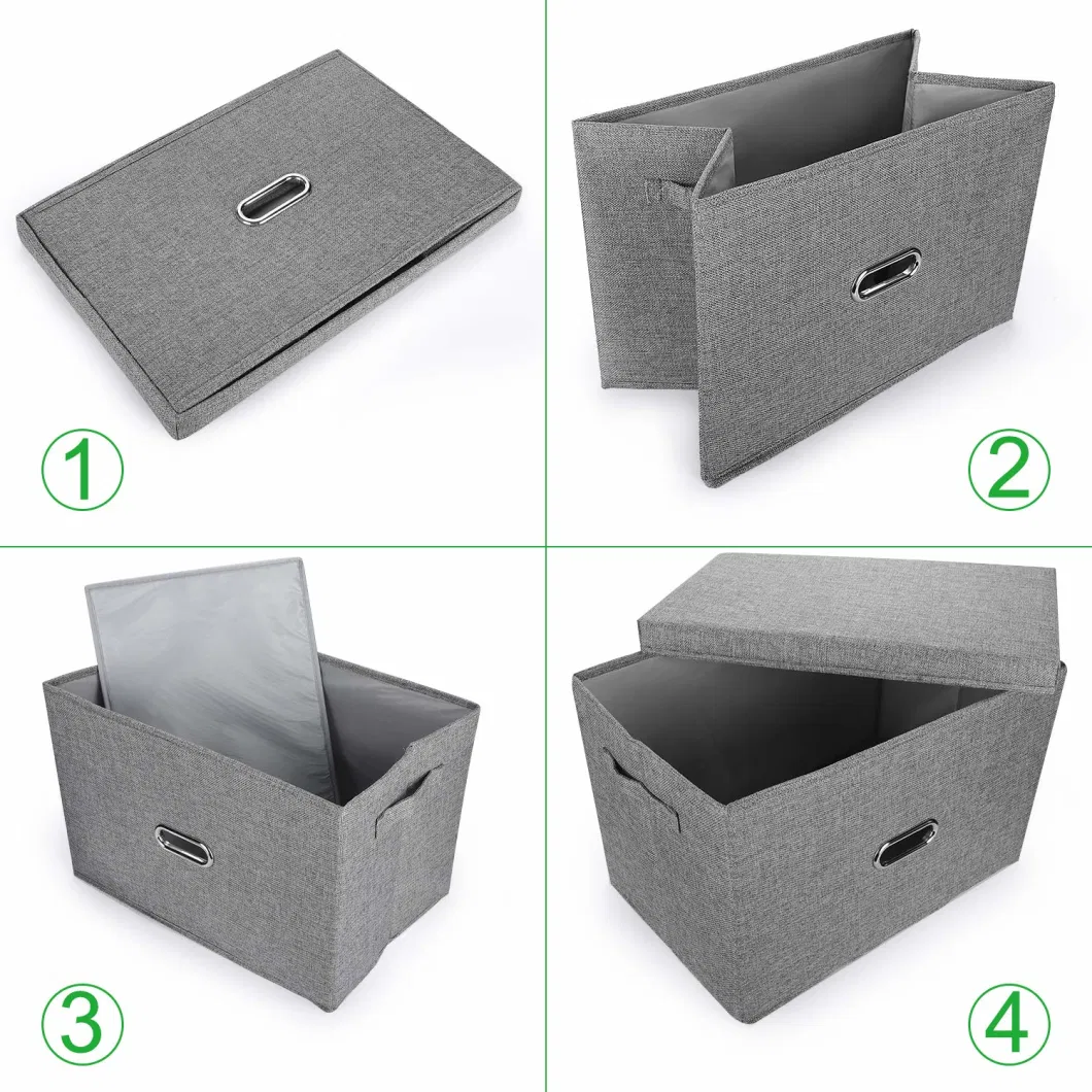 Large Linen Collapsible Storage Bins with Removable Lids and Handles Washable Storage Box Containers Baskets Cube with Cover for Bedroom Closet Office Living