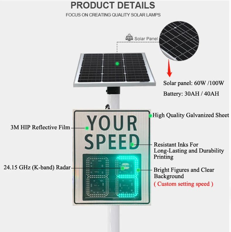 Solar Traffic Car Speed Detector Speed Gun Detection Measurement LED Display Radar Speed Limit Feedback Signs Road Safety Sign