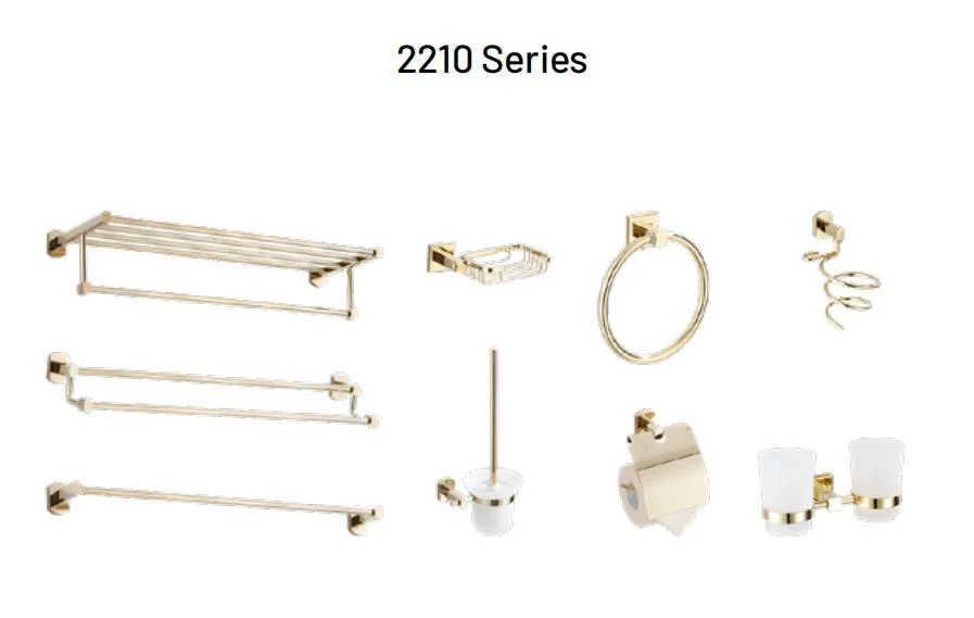 2210 Series Brushed Gold Plating Accessories Wall Mounted Copper Bathroom Hardware Set