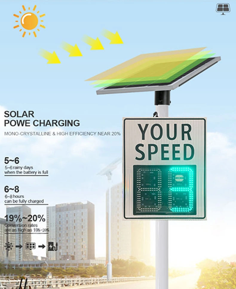 Solar Traffic Car Speed Detector Speed Gun Detection Measurement LED Display Radar Speed Limit Feedback Signs Road Safety Sign