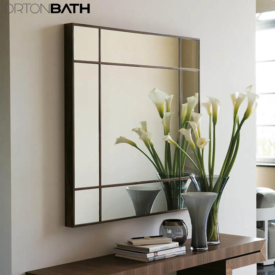 Ortonbath High Quality Gun Metal Grey Bathroom Wall Mount Mirror Brushed Metal Frame Hanging Mirror for Living Room, Bedroom