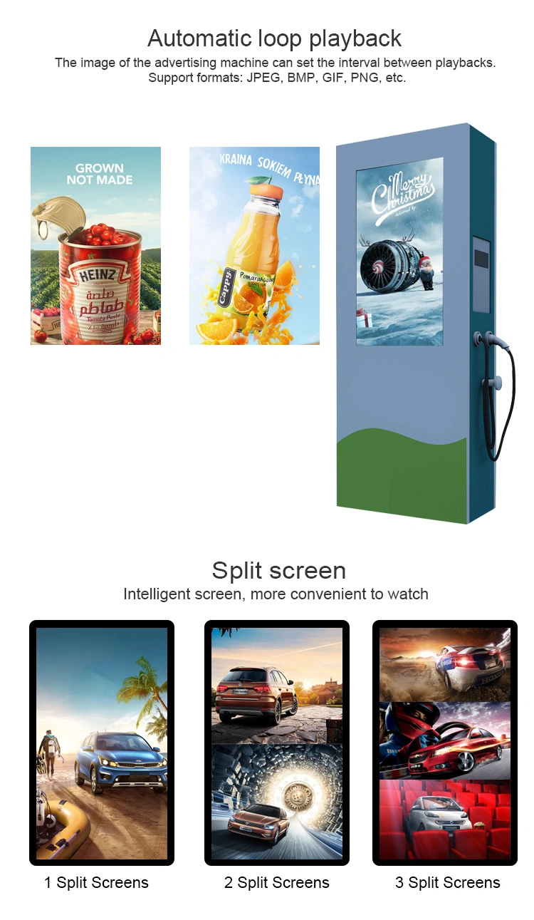 Outdoor 55 Inch Interactive Touchscreen LCD Advertising Display with EV Charging Station