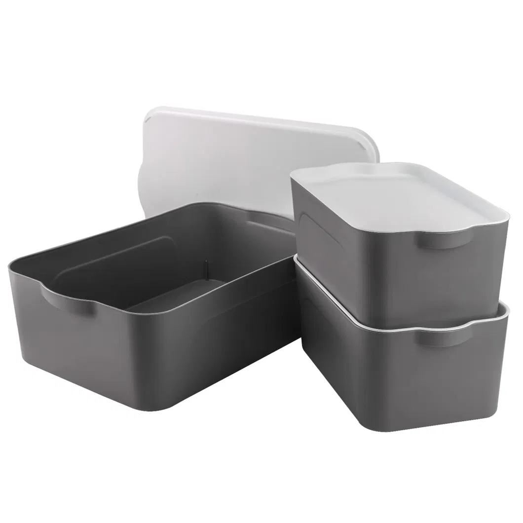 Plastic Storage Bins with Lids, Household Organizing Basket Lidded Storage Bins Stackable Shelf Baskets for Pantry Kitchen Bedroom Cosmetics and Snacks