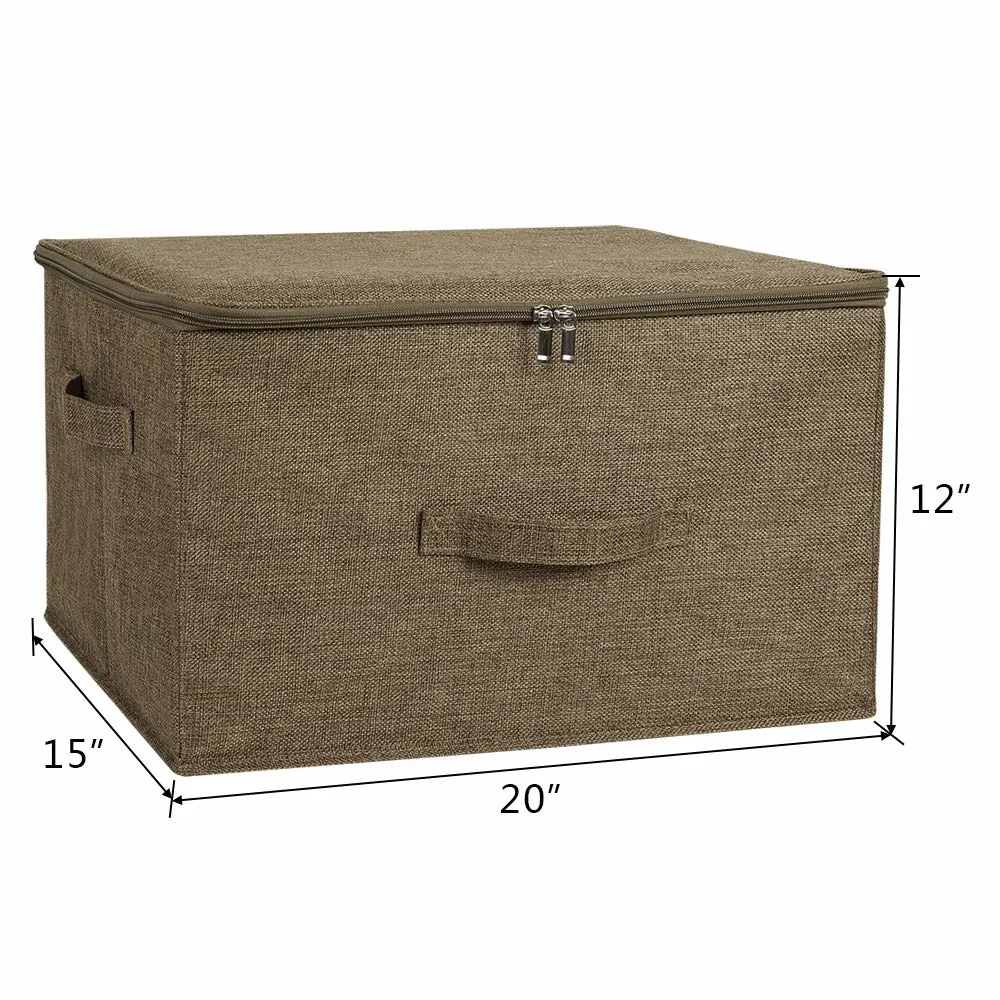 Storage Bins with Zipper Lid Storage Boxes with Handles PP Plastic Board Foldable Lidded Cotton Linen Fabric Home Cube Basket Closet Clothes Toys Organizer