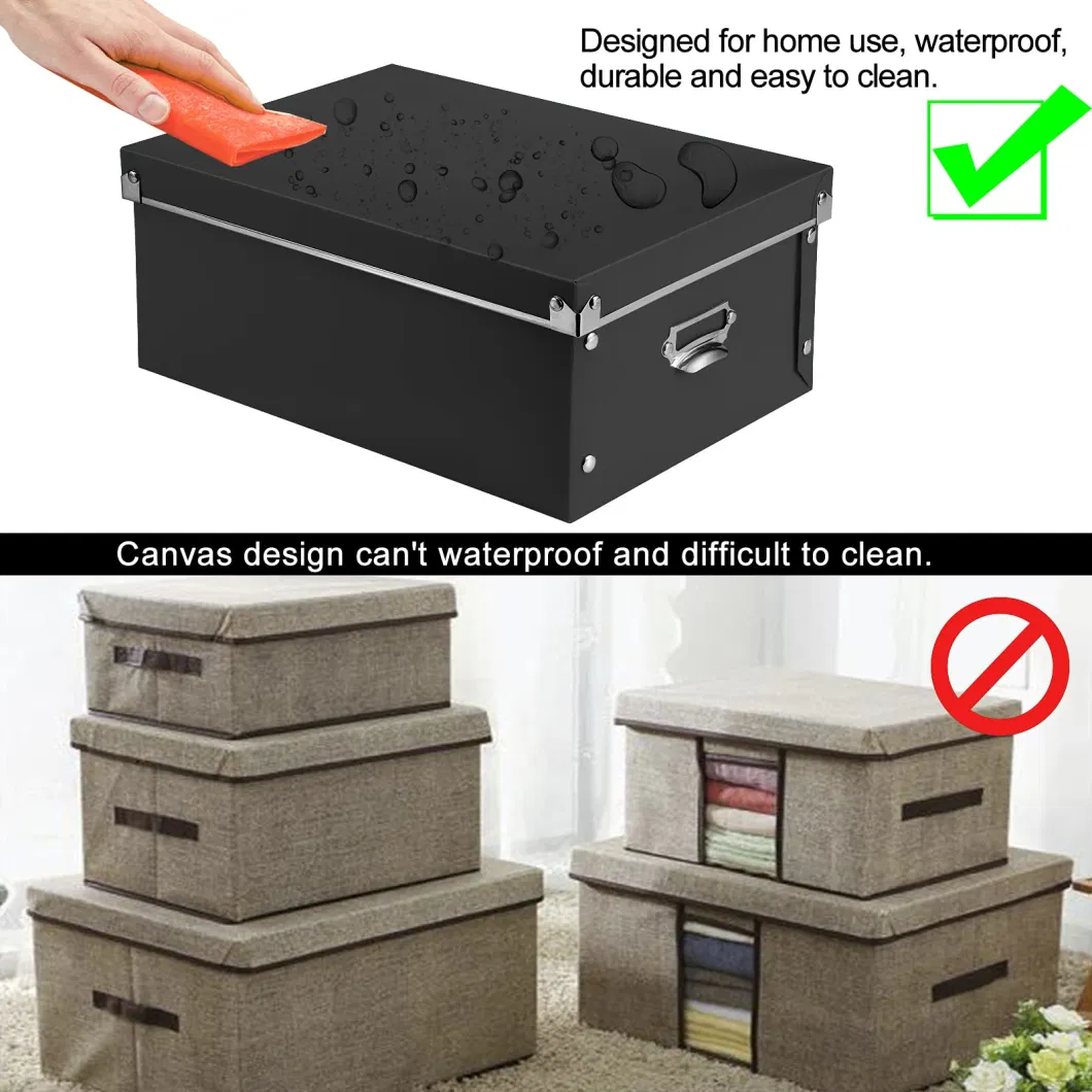 Storage Box Decorative Storage Bins with Lid Set Plastic with Handles Press-Stud Fastening Moisture-Proof Foldable for Space Saving Storage for Cloths