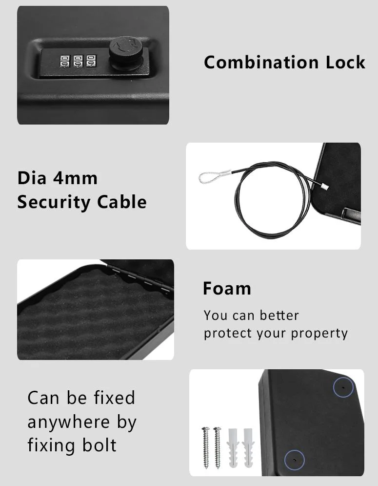 Wholesale Portable Pistol Safe Mechanical Lock Travel Hand Gun Safe with Security Cable for Car/