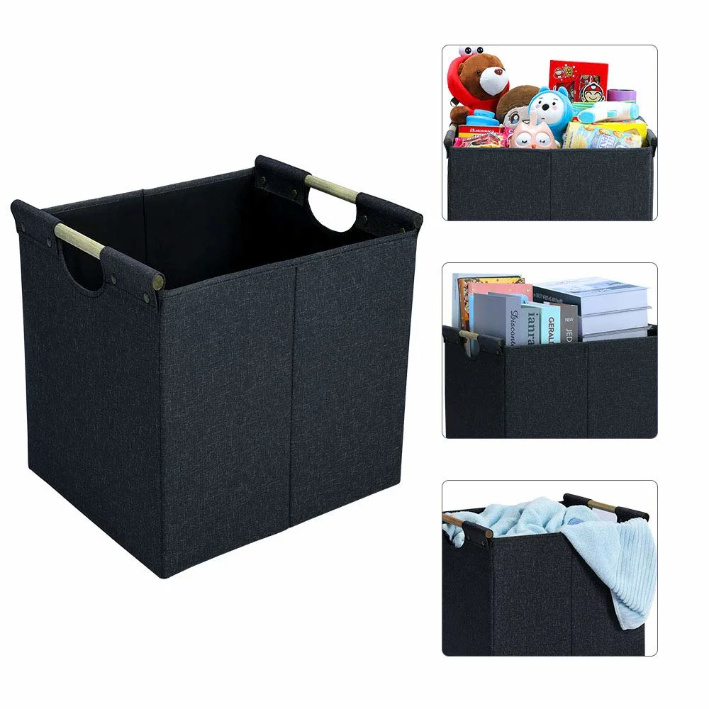 Collapsible Storage Bins Storage Baskets with Wooden Carry Handles and Sturdy Heavy Cardboard for Home Office Car Nursery Storage