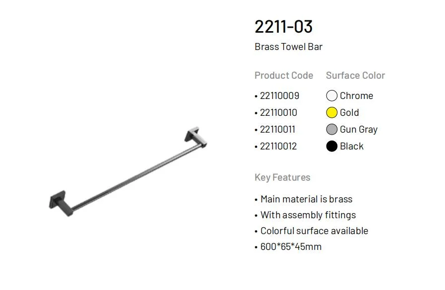 2211 Series Brushed Black Wall Mounted Brass Accessories Bathroom Hardware Set