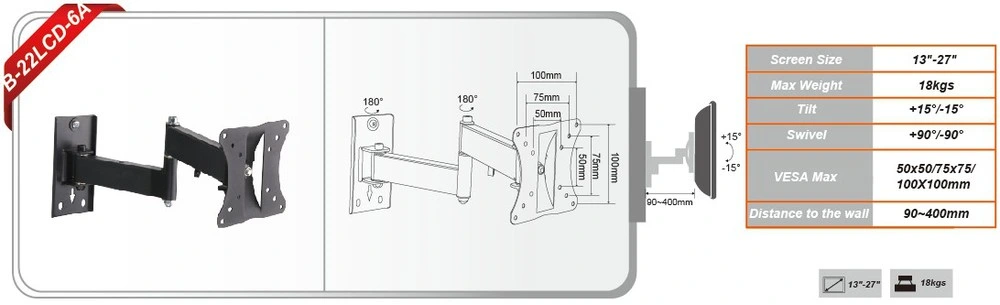 Wholesale Extendable Swivel Arm TV Bracket TV Mount for Most 13&quot;-27&quot;