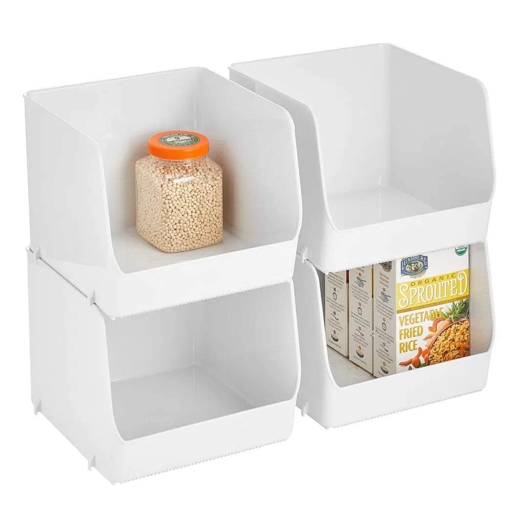 Extra Large Household Stackable Plastic Food Storage Organizer Bin Basket with Wide Open Front for Kitchen Cabinets Pantry Offices Closets Bedrooms Bathrooms