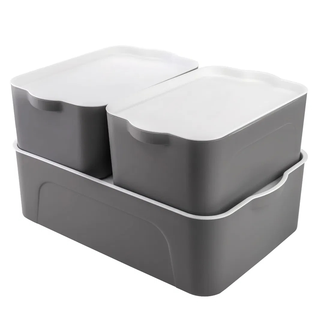 Plastic Storage Bins with Lids, Household Organizing Basket Lidded Storage Bins Stackable Shelf Baskets for Pantry Kitchen Bedroom Cosmetics and Snacks