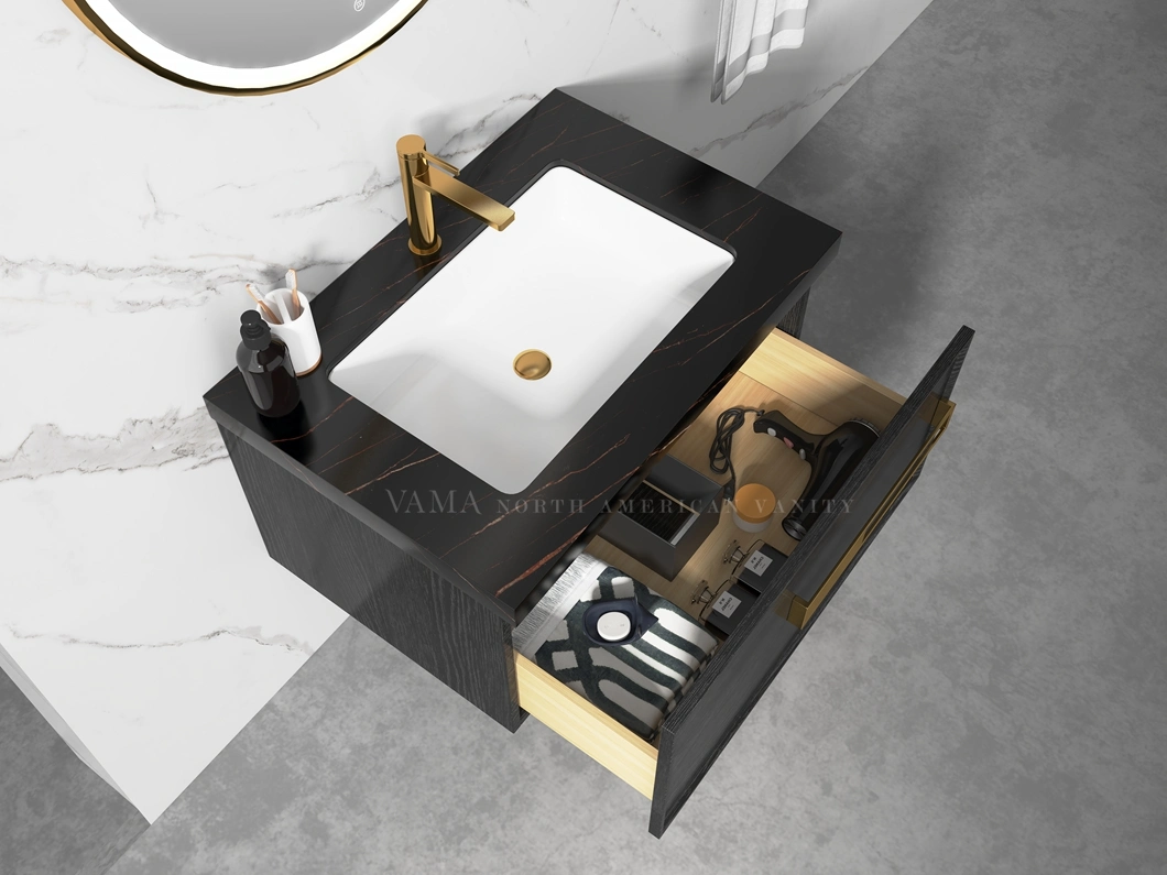 Vama 1000 mm Modern Fashion Styel Wooden Bathroom Vanity with Brushed Gold Handles A30510