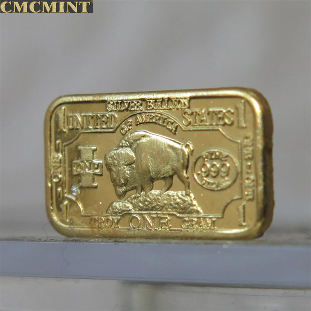 1 Gram Gold Plated Pure Siver Buffalo Bar