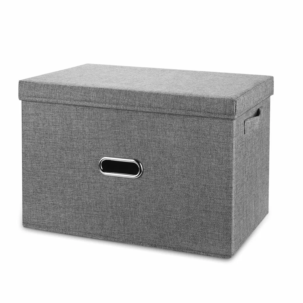 Large Linen Collapsible Storage Bins with Removable Lids and Handles Washable Storage Box Containers Baskets Cube with Cover for Bedroom Closet Office Living