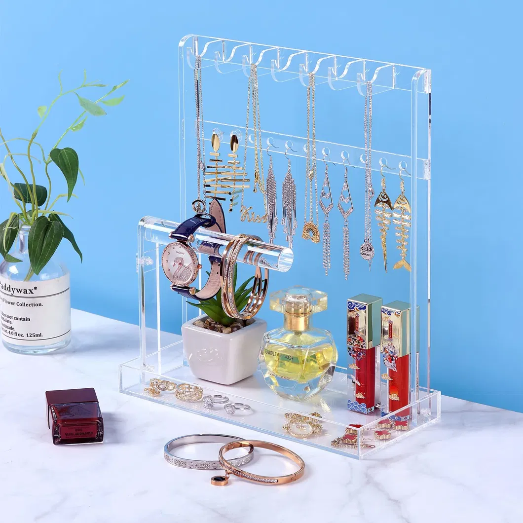 Jewelry Stand Holder Jewelry Tree 4-Tier Necklace Earring Bracelet Ring Watches Hanging Organizer Acrylic Jewelry Display Tower Glasses Perfume Organizer