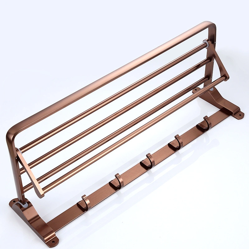 Wall-Mounted Exquisite Durable 304 Stainless Steel Bathroom Towel Rack Zinc Alloy Bracket Zamak Die Casting Towel Rail with Hooks